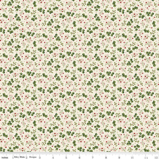 11" End of Bolt - Yuletide Forest Berry Sprigs C13543 Cream - Riley Blake Designs - Christmas Leaves Berries - Quilting Cotton Fabric