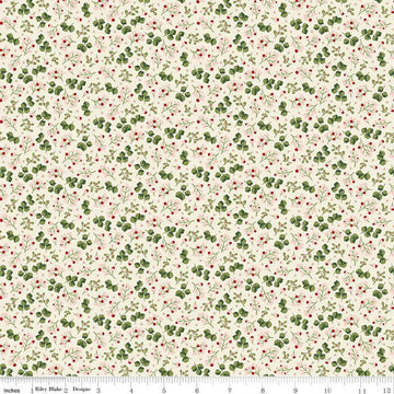11" End of Bolt - Yuletide Forest Berry Sprigs C13543 Cream - Riley Blake Designs - Christmas Leaves Berries - Quilting Cotton Fabric