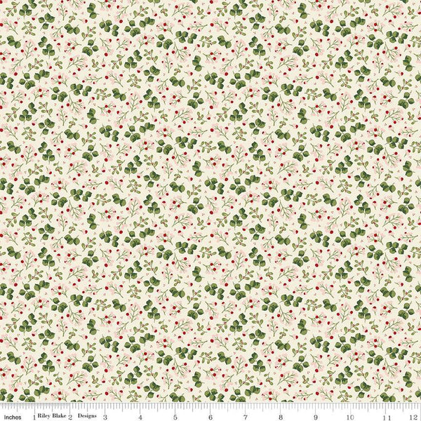 Yuletide Forest Berry Sprigs C13543 Cream - Riley Blake Designs - Christmas Leaves Berries - Quilting Cotton Fabric