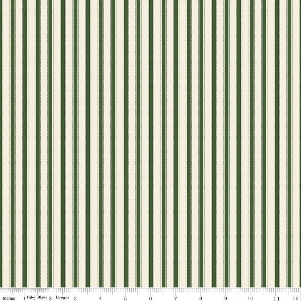Yuletide Forest Ticking C13545 Green - Riley Blake Designs - Christmas Cream/Green Stripes Stripe Striped - Quilting Cotton Fabric