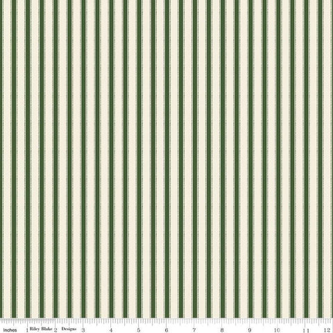 27" End of Bolt - Yuletide Forest Ticking C13545 Green - Riley Blake Designs - Christmas Cream/Green Stripes - Quilting Cotton Fabric