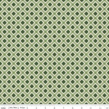 SALE Yuletide Forest Plaid C13546 Green - Riley Blake Designs - Christmas Green/Cream Diagonal - Quilting Cotton Fabric