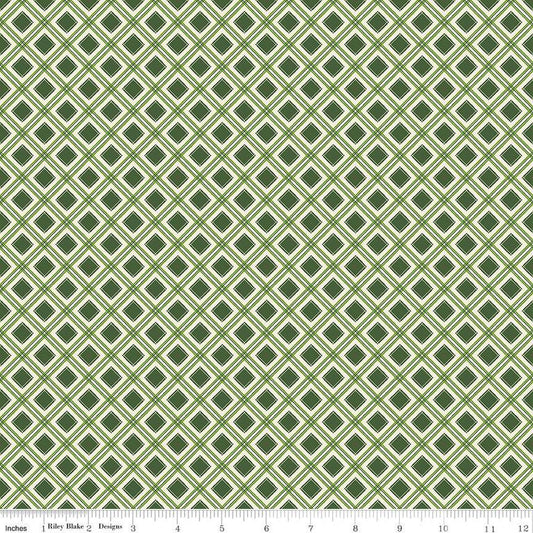DEAL Yuletide Forest Plaid C13546 Green - Riley Blake Designs - Christmas Green/Cream Diagonal - Quilting Cotton Fabric