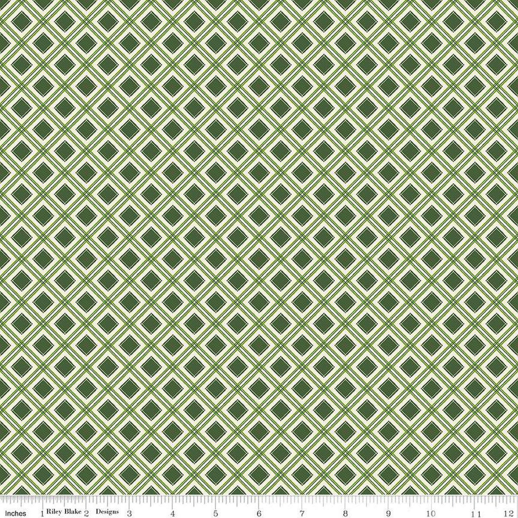 SALE Yuletide Forest Plaid C13546 Green - Riley Blake Designs - Christmas Green/Cream Diagonal - Quilting Cotton Fabric