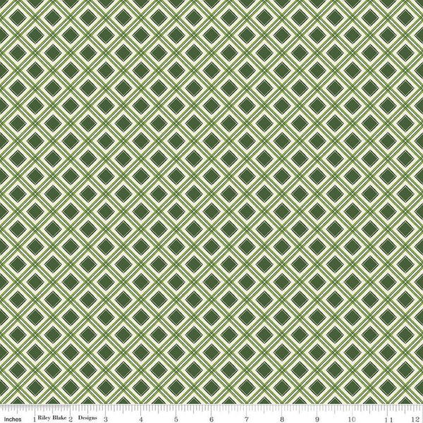 SALE Yuletide Forest Plaid C13546 Green - Riley Blake Designs - Christmas Green/Cream Diagonal - Quilting Cotton Fabric