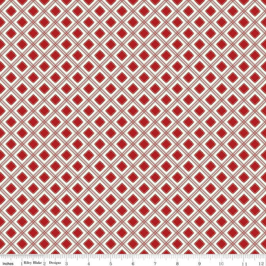 DEAL Yuletide Forest Plaid C13546 Red - Riley Blake Designs - Christmas Red/Cream Diagonal - Quilting Cotton Fabric