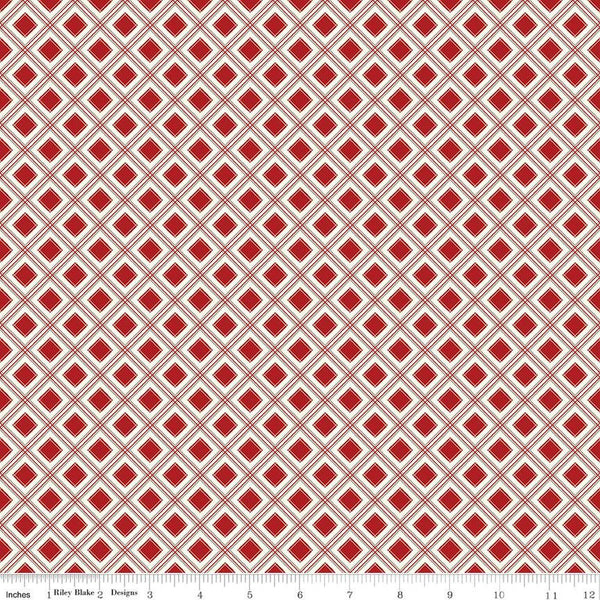 SALE Yuletide Forest Plaid C13546 Red - Riley Blake Designs - Christmas Red/Cream Diagonal - Quilting Cotton Fabric