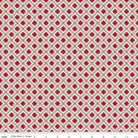 Yuletide Forest Plaid C13546 Red - Riley Blake Designs - Christmas Red/Cream Diagonal - Quilting Cotton Fabric