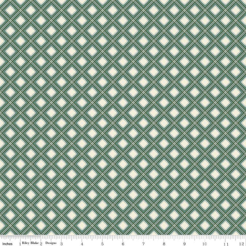 CLEARANCE Yuletide Forest Plaid C13546 Sage - Riley Blake Designs - Christmas Green/Cream Diagonal - Quilting Cotton Fabric