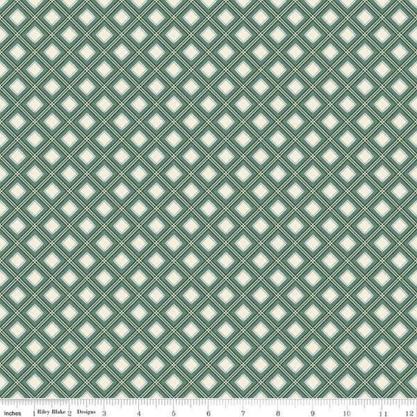 CLEARANCE Yuletide Forest Plaid C13546 Sage - Riley Blake Designs - Christmas Green/Cream Diagonal - Quilting Cotton Fabric