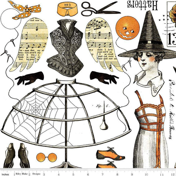 SALE Queen of We'en Collage CD13164 White - Riley Blake Designs - DIGITALLY PRINTED Halloween Sewing - J. Wecker Frisch - Quilting Cotton