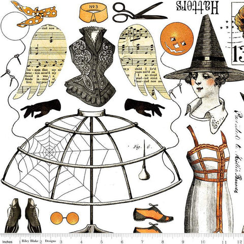 Queen of We'en Collage CD13164 White - Riley Blake Designs - DIGITALLY PRINTED Halloween Sewing - J. Wecker Frisch - Quilting Cotton
