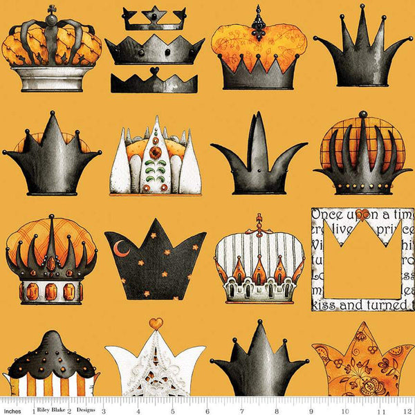 SALE Queen of We'en Crowns CD13165 Orange - Riley Blake Designs - DIGITALLY PRINTED Halloween - J. Wecker Frisch - Quilting Cotton