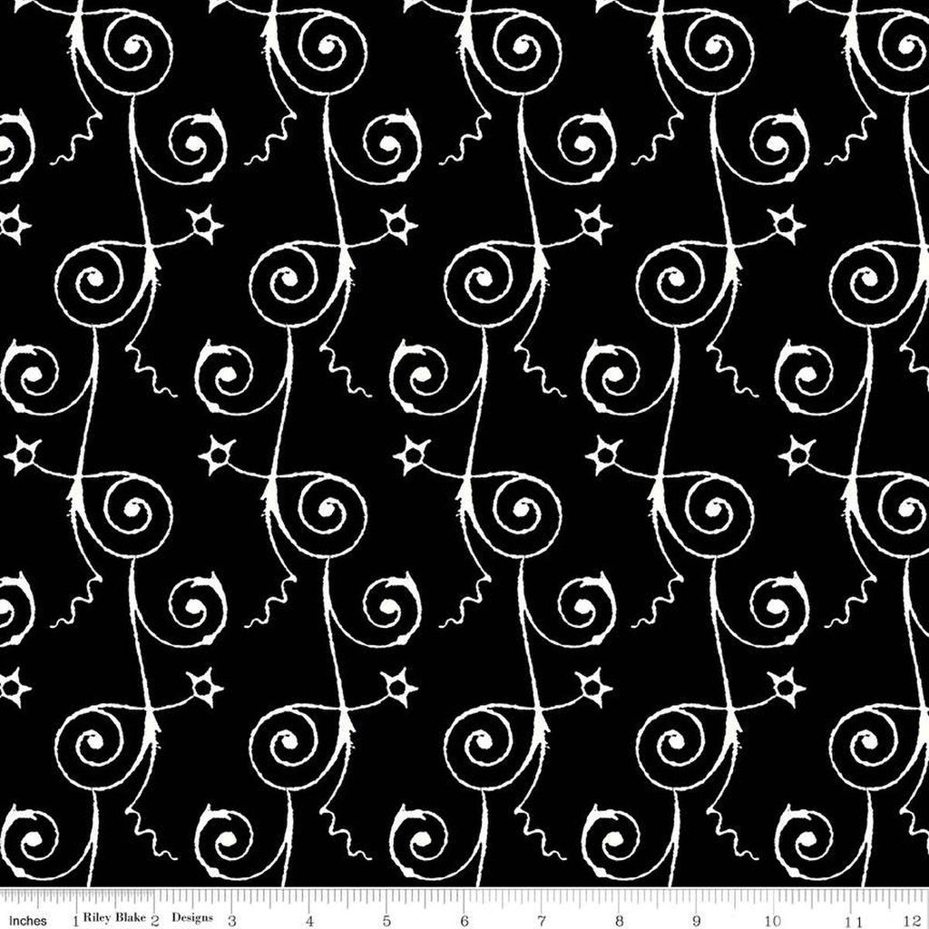 Queen of We'en Starry Night C13169 Black - Riley Blake Designs - Halloween Stars Swirls - J. Wecker Frisch - Quilting Cotton Fabric