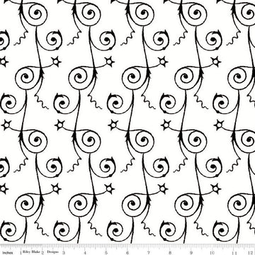 33" End of Bolt - Queen of We'en Starry Night C13169 White - Riley Blake - Halloween Star Swirls - J. Wecker Frisch - Quilting Cotton Fabric