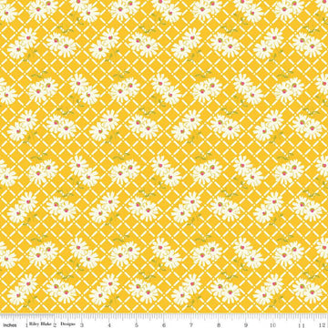 33" End of Bolt - SALE Adel in Summer Trellis C13391 Yellow - Riley Blake Designs - Floral Flowers White Zinnias - Quilting Cotton Fabric