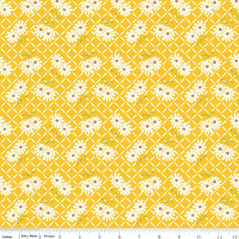 Adel in Summer Trellis C13391 Yellow - Riley Blake Designs - Floral Flowers White Zinnias - Quilting Cotton Fabric