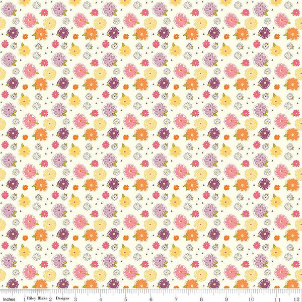 Adel in Summer Zinnias C13392 Cream - Riley Blake Designs - Floral Flowers - Quilting Cotton Fabric