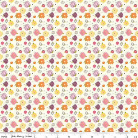 Adel in Summer Zinnias C13392 Cream - Riley Blake Designs - Floral Flowers - Quilting Cotton Fabric