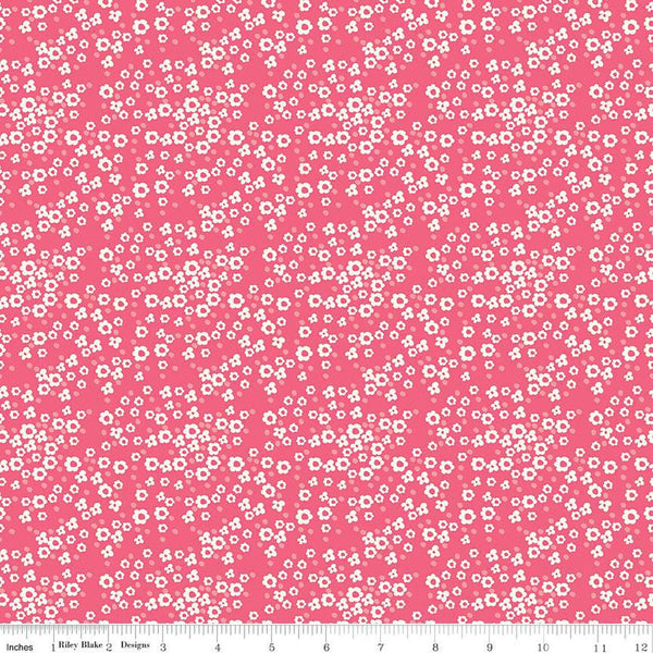 Fat Quarter End of Bolt - Adel in Summer Daisy C13393 Berry - Riley Blake Designs - Floral Flowers Daisies Dots - Quilting Cotton Fabric