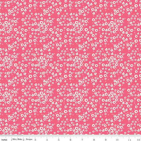 Fat Quarter End of Bolt - Adel in Summer Daisy C13393 Berry - Riley Blake Designs - Floral Flowers Daisies Dots - Quilting Cotton Fabric