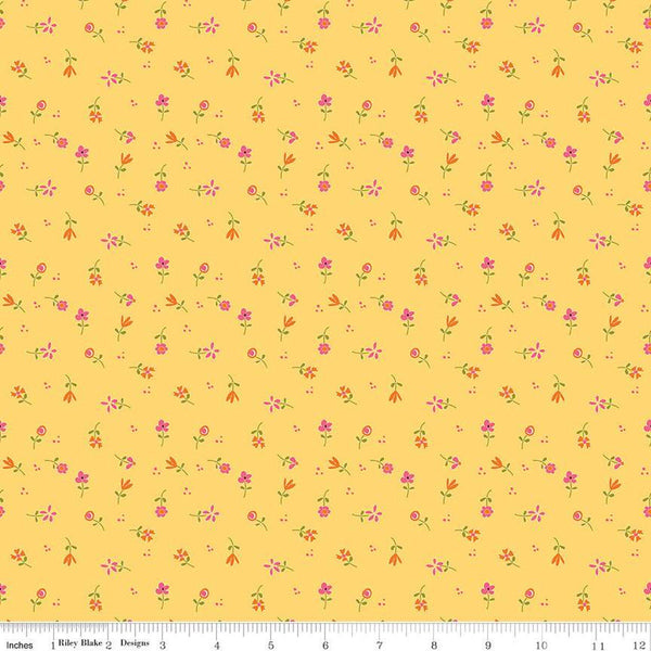 Adel in Summer Flower Toss C13396 Sunshine - Riley Blake Designs - Floral Flowers - Quilting Cotton Fabric