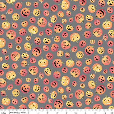 SALE Fright Delight Pumpkins C13231 Gray - Riley Blake Designs - Halloween Jack-o'-Lanterns - Quilting Cotton Fabric