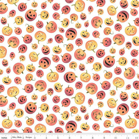 Fright Delight Pumpkins C13231 White - Riley Blake Designs - Halloween Jack-o'-Lanterns - Quilting Cotton Fabric