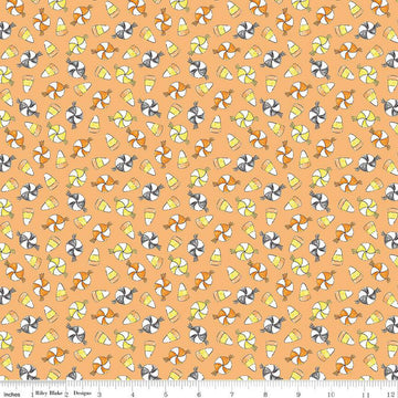 SALE Fright Delight Candy C13232 Orange - Riley Blake Designs - Halloween Candy Corn Pinwheel Hard Candy - Quilting Cotton Fabric