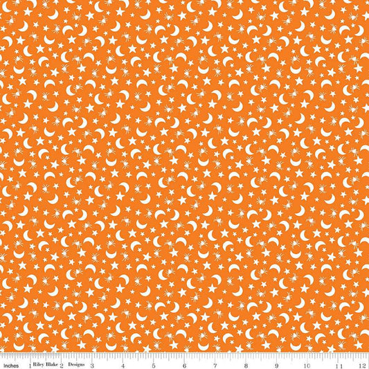 DEAL Fright Delight Moons & Stars C13233 Orange - Riley Blake Designs - Halloween - Quilting Cotton Fabric