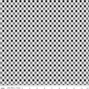 12" End of Bolt - Fright Delight Plaid C13235 Black - Riley Blake Designs - Halloween Diagonal Black White Gray - Quilting Cotton Fabric