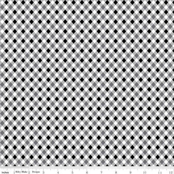 13" End of Bolt - Fright Delight Plaid C13235 Black - Riley Blake Designs - Halloween Diagonal Black White Gray - Quilting Cotton Fabric