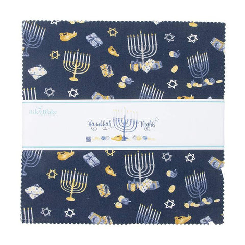 SALE Hanukkah Nights Layer Cake 10" Stacker Bundle - Riley Blake Designs - 42 piece Precut Pre cut - Quilting Cotton Fabric