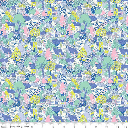 SALE London Parks Heath View B 01666857B - Riley Blake Designs - Town Village Houses Trees -  Liberty Fabrics  - Quilting Cotton Fabric
