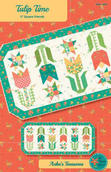 SALE Tulip Time Runner PATTERN P154 - Heather Peterson - Riley Blake Design - INSTRUCTIONS Only - Pieced Stars Tulips 5" Stacker Friendly