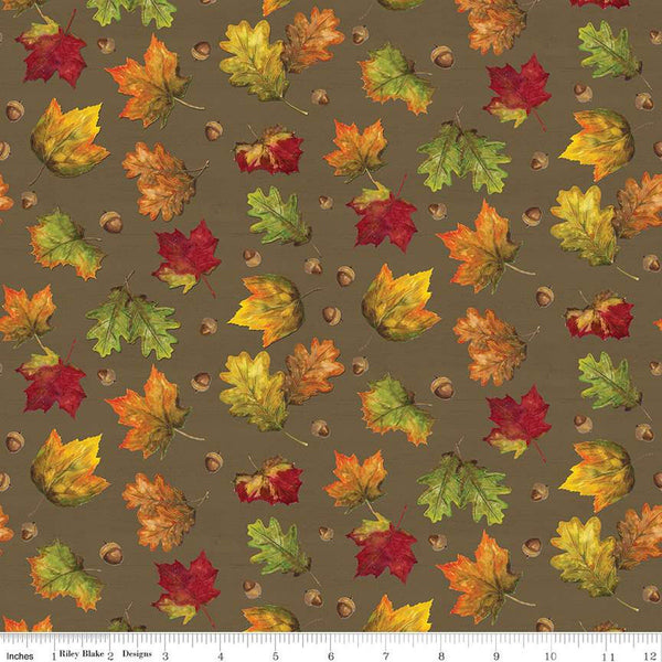 CLEARANCE Monthly Placemats September Leaves C12417 Brown - Riley Blake  - Fall Autumn  - Quilting Cotton