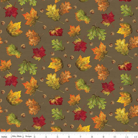 CLEARANCE Monthly Placemats September Leaves C12417 Brown - Riley Blake  - Fall Autumn  - Quilting Cotton