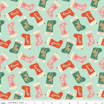 SALE Holiday Cheer Stockings C13611 Mint - Riley Blake Designs - Christmas - Quilting Cotton Fabric