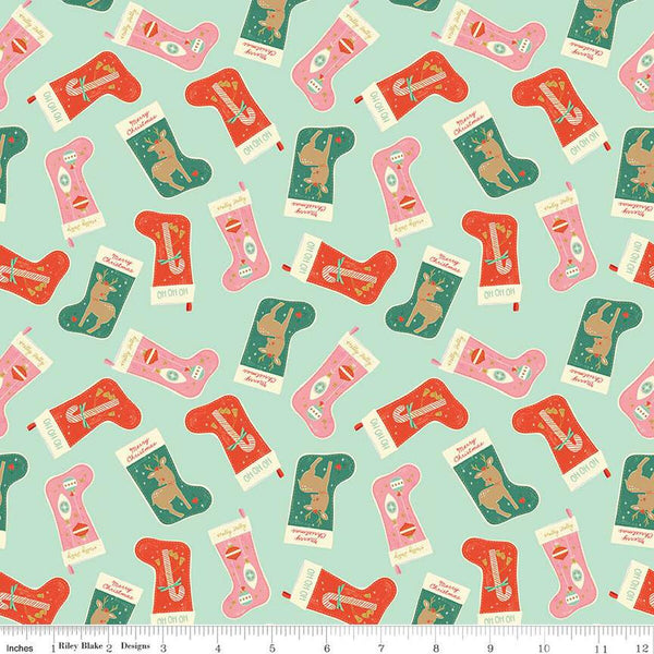 Holiday Cheer Stockings C13611 Mint - Riley Blake Designs - Christmas - Quilting Cotton Fabric