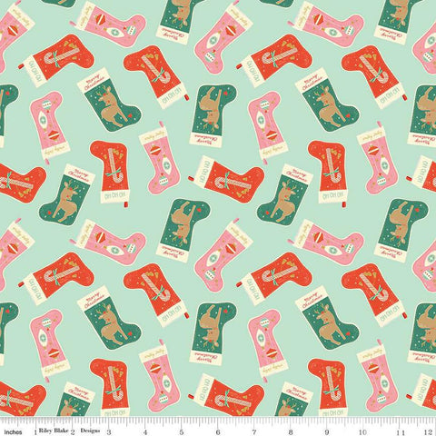 SALE Holiday Cheer Stockings C13611 Mint - Riley Blake Designs - Christmas - Quilting Cotton Fabric