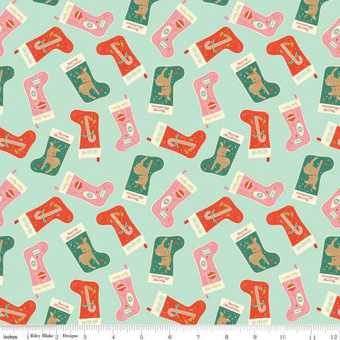 Holiday Cheer Stockings C13611 Mint - Riley Blake Designs - Christmas - Quilting Cotton Fabric