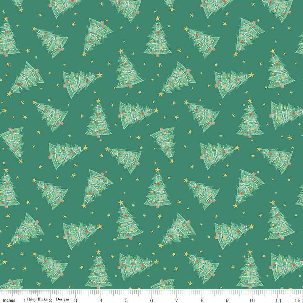 SALE Holiday Cheer Trees C13612 Green - Riley Blake Designs - Christmas Trees Stars - Quilting Cotton Fabric