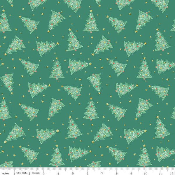 Holiday Cheer Trees C13612 Green - Riley Blake Designs - Christmas Trees Stars - Quilting Cotton Fabric