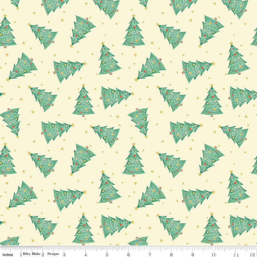 SALE Holiday Cheer Trees C13612 Vanilla - Riley Blake Designs - Christmas Trees Stars - Quilting Cotton Fabric