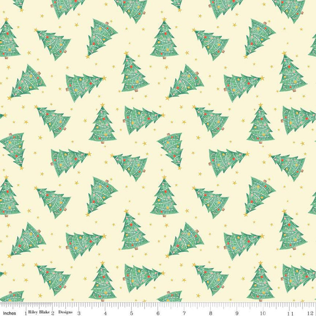 16" End of Bolt - CLEARANCE Holiday Cheer Trees C13612 Vanilla - Riley Blake Designs - Christmas Trees Stars - Quilting Cotton Fabric