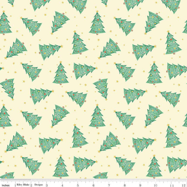 16" End of Bolt - CLEARANCE Holiday Cheer Trees C13612 Vanilla - Riley Blake Designs - Christmas Trees Stars - Quilting Cotton Fabric