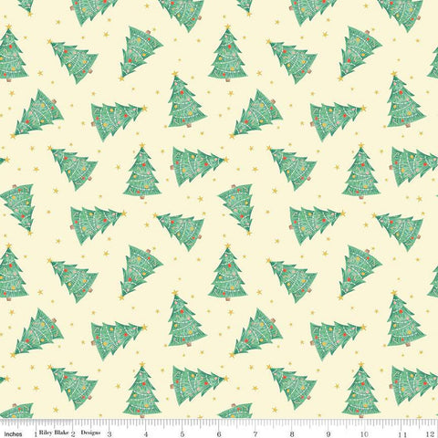 16" End of Bolt - CLEARANCE Holiday Cheer Trees C13612 Vanilla - Riley Blake Designs - Christmas Trees Stars - Quilting Cotton Fabric