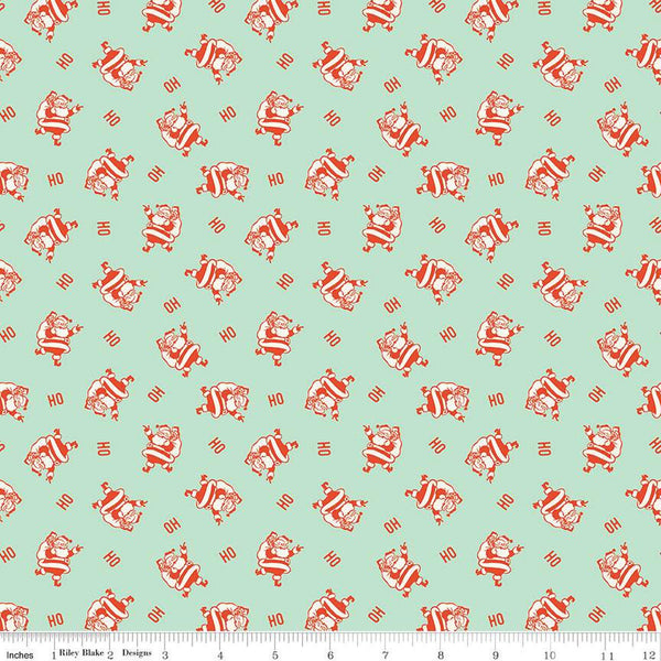 12" End of Bolt - CLEARANCE Holiday Cheer Ho Ho Santas C13615 Mint - Riley Blake Designs - Christmas - Quilting Cotton Fabric