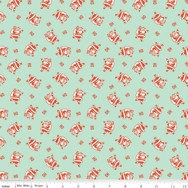 CLEARANCE Holiday Cheer Ho Ho Santas C13615 Mint - Riley Blake Designs - Christmas Santa Claus - Quilting Cotton Fabric