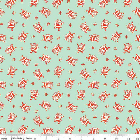 SALE Holiday Cheer Ho Ho Santas C13615 Mint - Riley Blake Designs - Christmas Santa Claus - Quilting Cotton Fabric